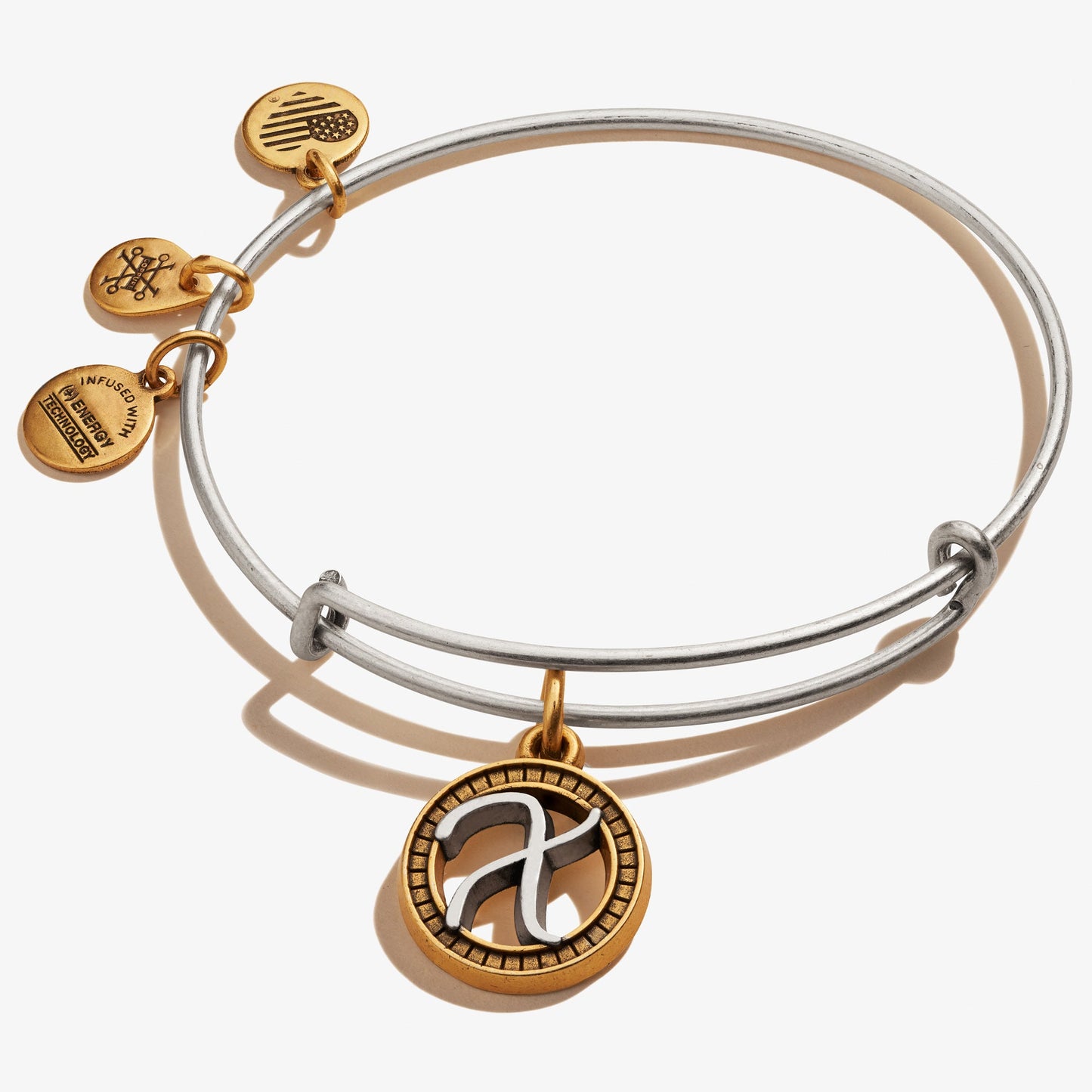 Initial X Charm Bangle, Two-Tone