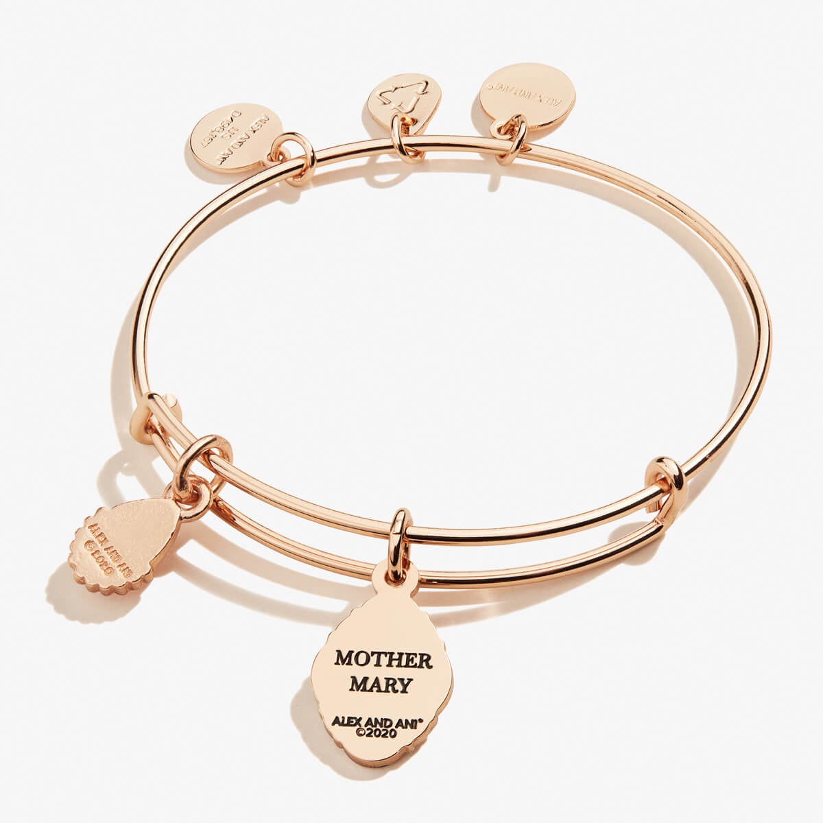 Rose Quartz Gemstone + Mother Mary Duo Charm Bangle