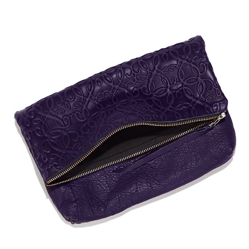 Gabriel Leather Fold Over Clutch, Purple